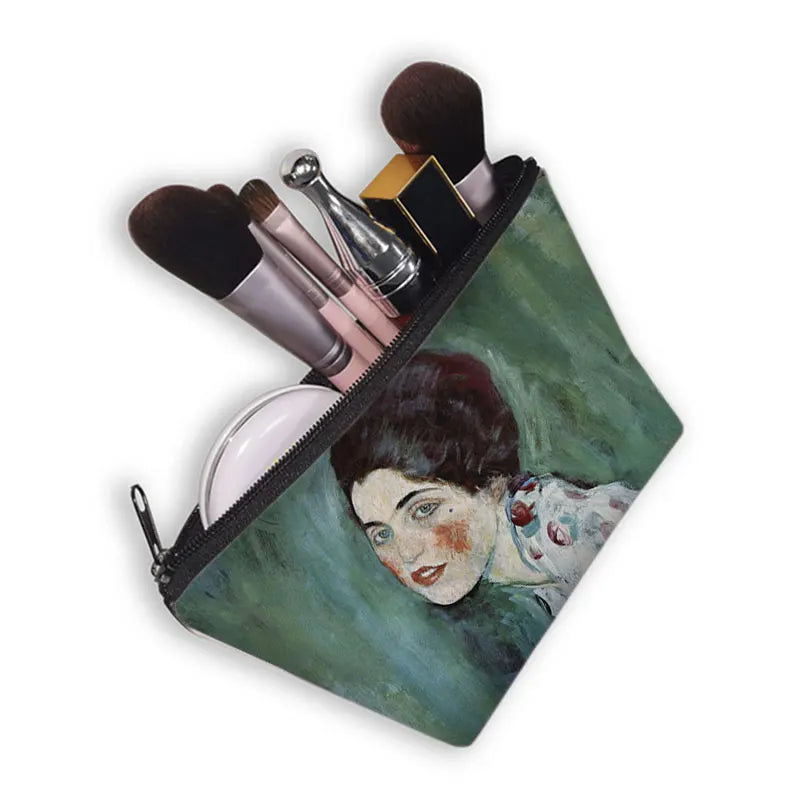 Oil Painting Tears & Kiss by Gustav Klimt | Starry Night & Waterlily Makeup Bag | Women's Cosmetic Case