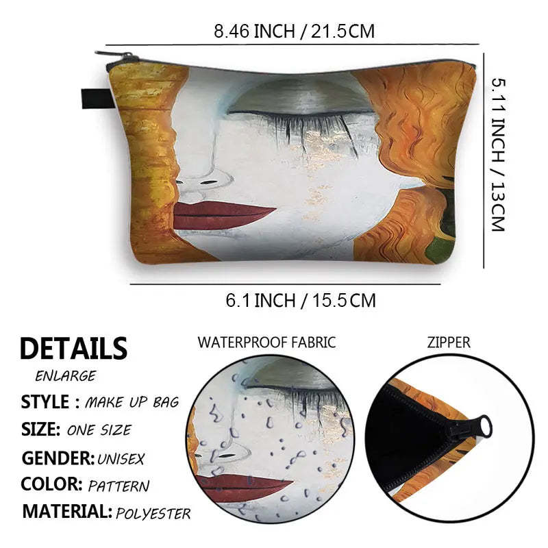 Oil Painting Tears & Kiss by Gustav Klimt | Starry Night & Waterlily Makeup Bag | Women's Cosmetic Case