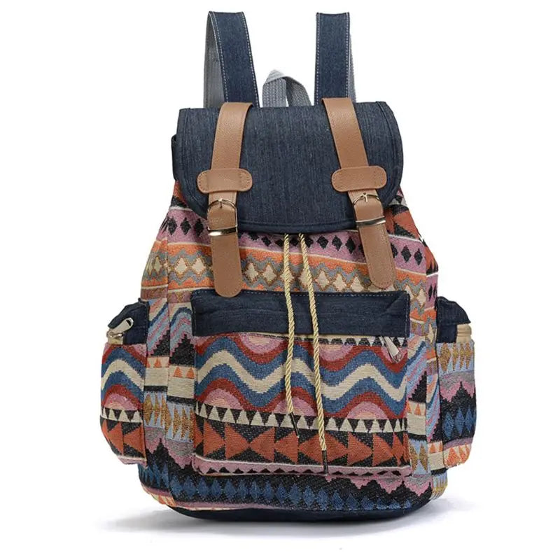 High-Quality Women's Vintage Canvas Backpack – Boho Ethnic School Bag