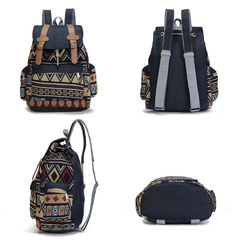 High-Quality Women's Vintage Canvas Backpack – Boho Ethnic School Bag