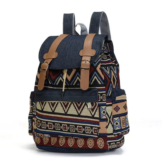 High-Quality Women's Vintage Canvas Backpack – Boho Ethnic School Bag
