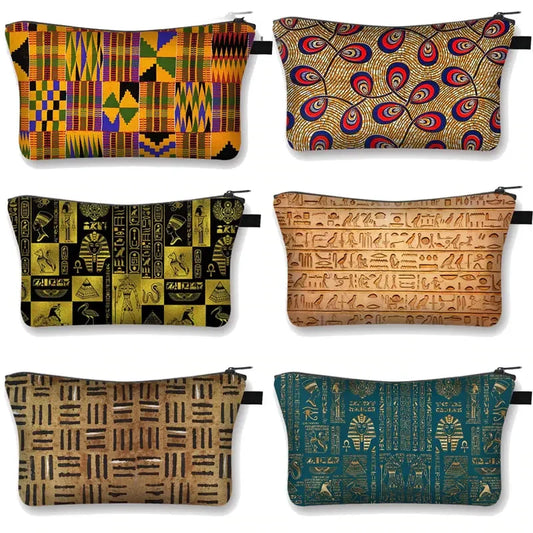 Egyptian Hieroglyphs & Symbols Cosmetic Bag – African Woman Makeup & Travel Organizer