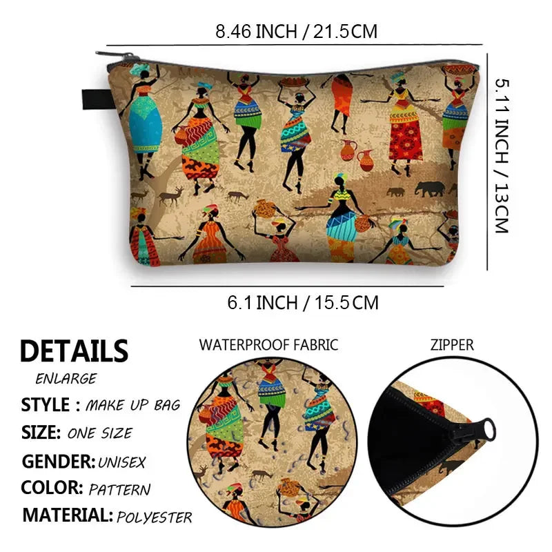 Stylish African Woman Print Cosmetic Bag – Portable Makeup Case for Travel, Lipstick & Essentials Storage.