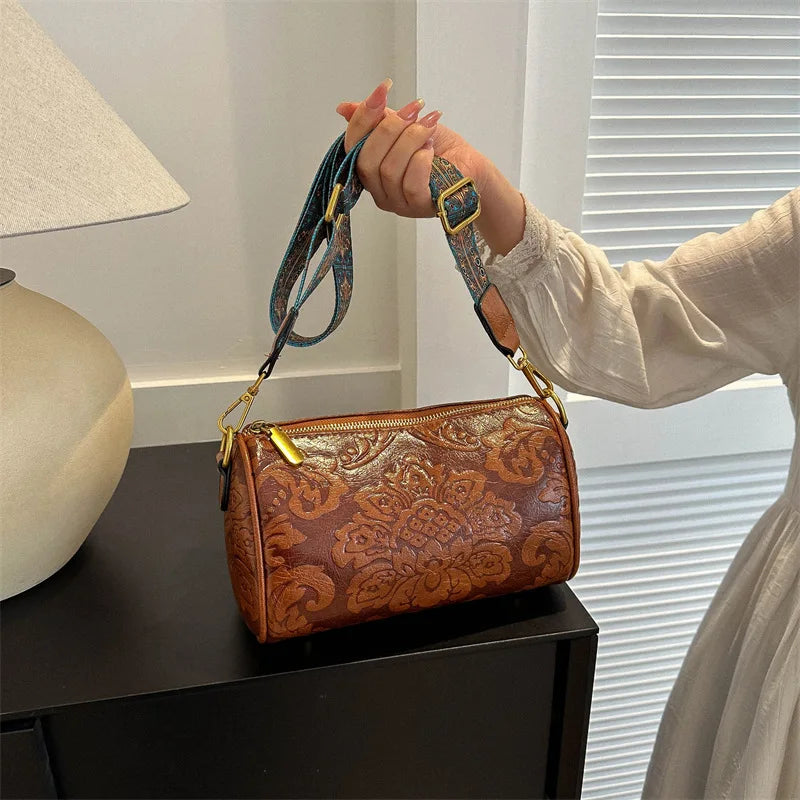Ethnic-Inspired PU Leather Crossbody Bag – Stylish, Casual & Travel-Ready for Women