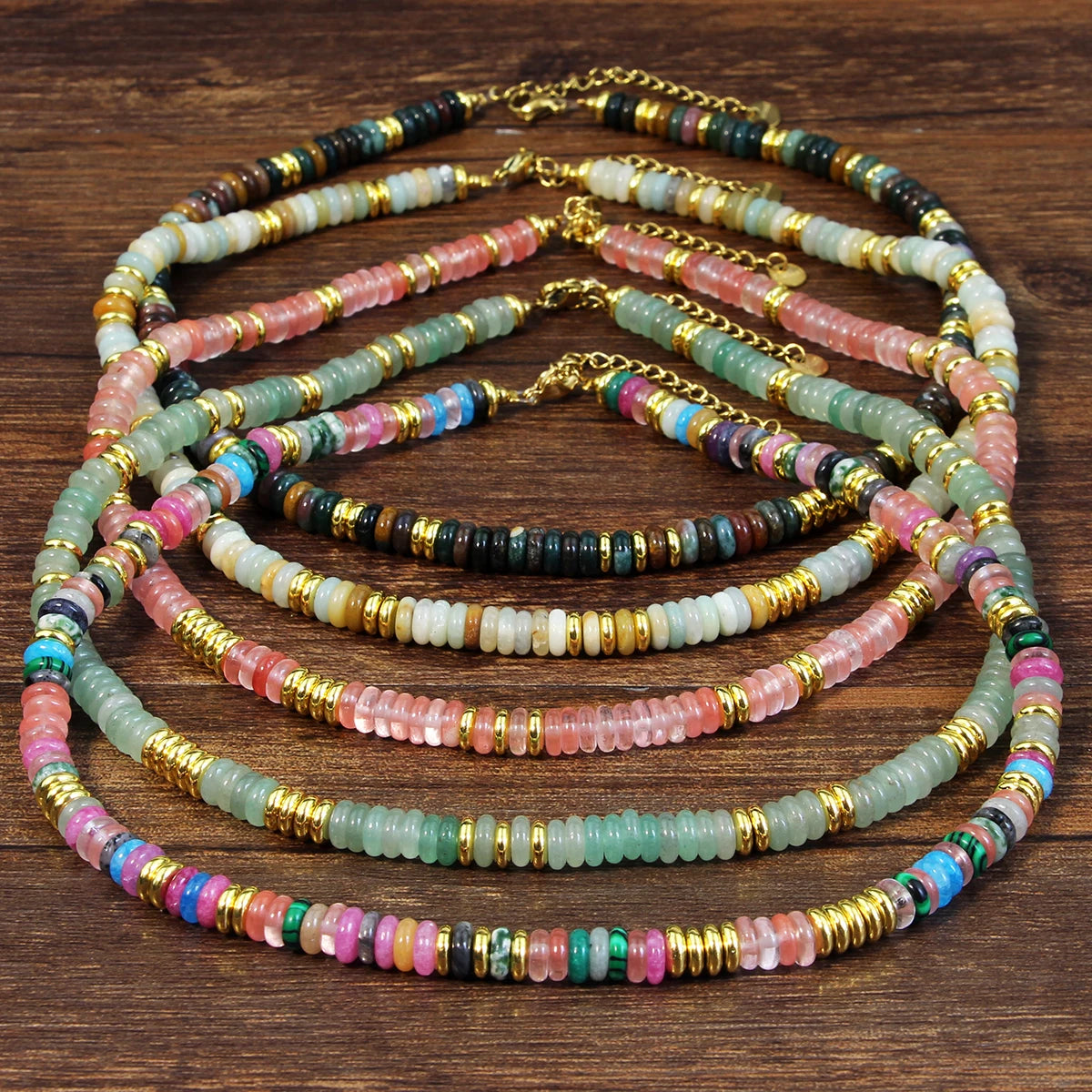 Yumfeel Natural Gemstones Necklaces Bohemian Colorful Stone Handmade Beaded Vacation Neck Jewelry For Women Mother's Day Gift