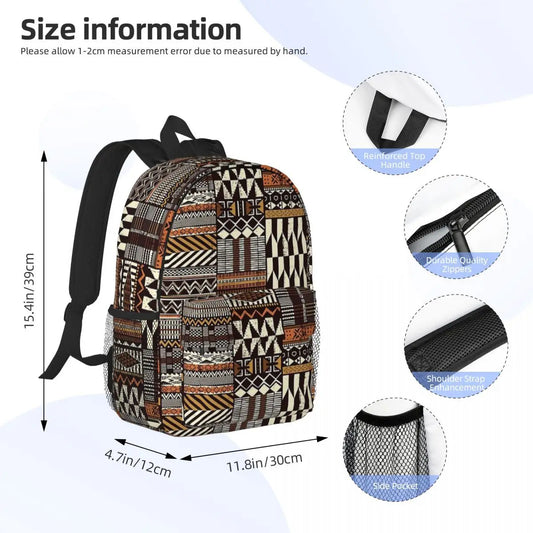 Native African Patchwork Backpack – Tribal Style, Lightweight & Versatile for Teens, School, and Travel