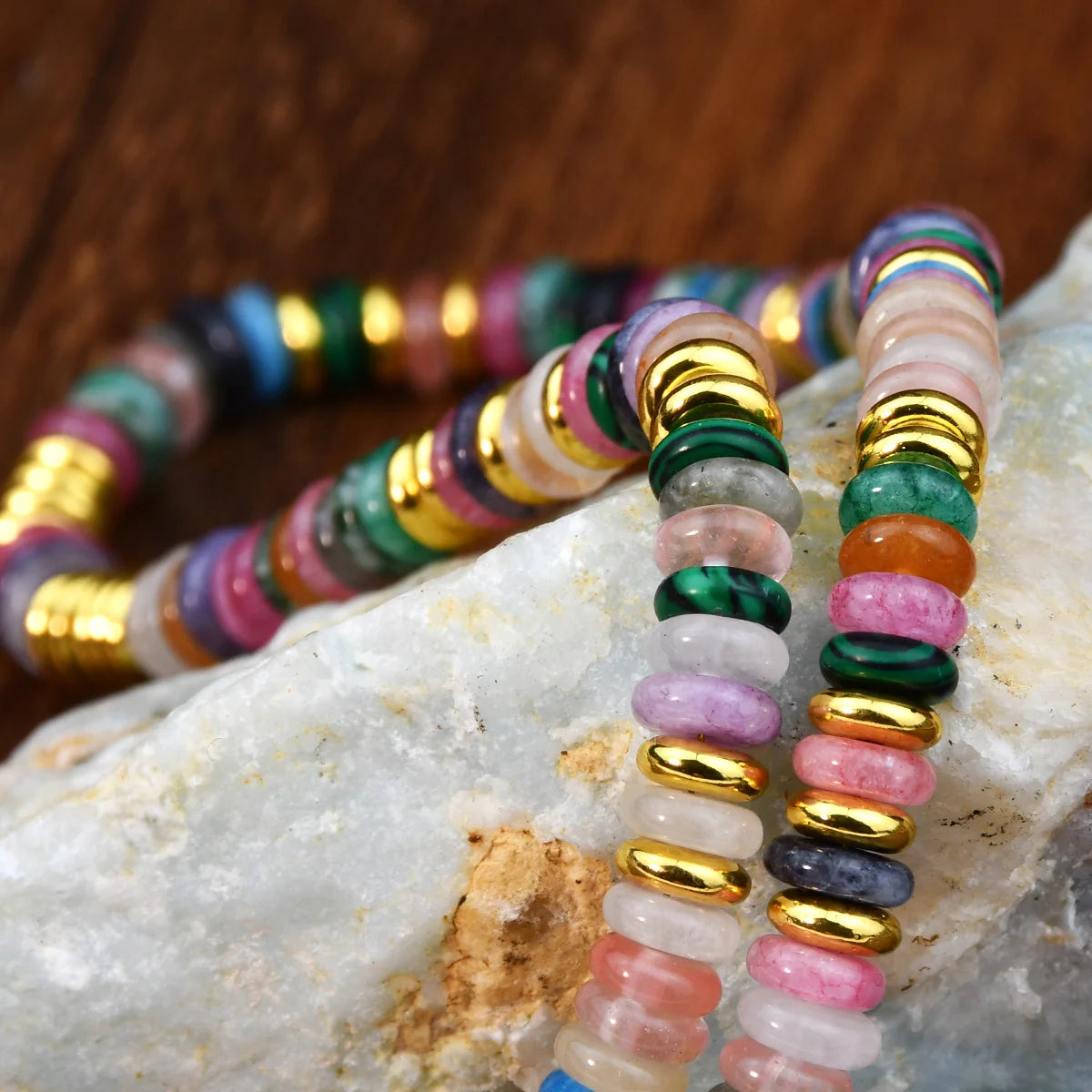 Yumfeel Natural Gemstones Necklaces Bohemian Colorful Stone Handmade Beaded Vacation Neck Jewelry For Women Mother's Day Gift