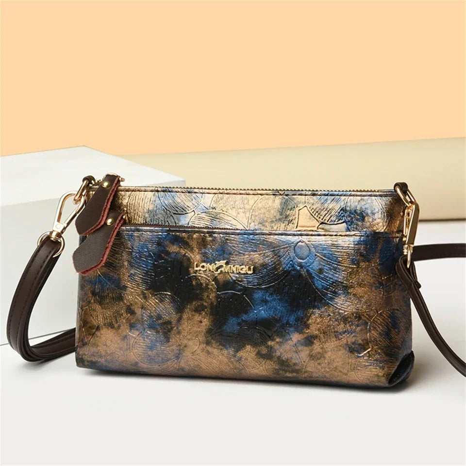 Vintage Embossed Leather Crossbody Bag – Stylish & Multi-Functional