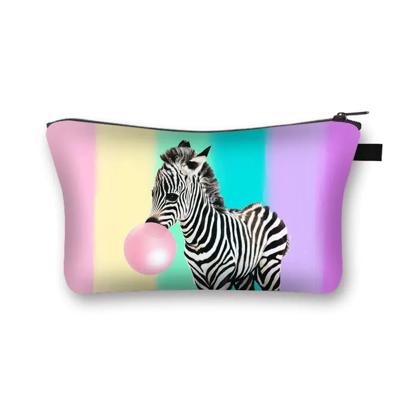 Cute Elephant & Koala Cosmetic Bag – Travel Makeup Case for Women, Zebra Print Beauty Pouch, Lipstick Holder, Perfect Gift