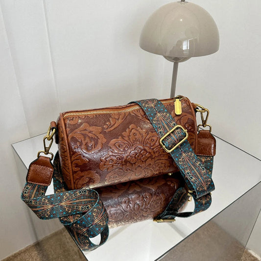 Ethnic-Inspired PU Leather Crossbody Bag – Stylish, Casual & Travel-Ready for Women