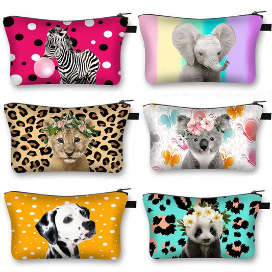 Cute Elephant & Koala Cosmetic Bag – Travel Makeup Case for Women, Zebra Print Beauty Pouch, Lipstick Holder, Perfect Gift
