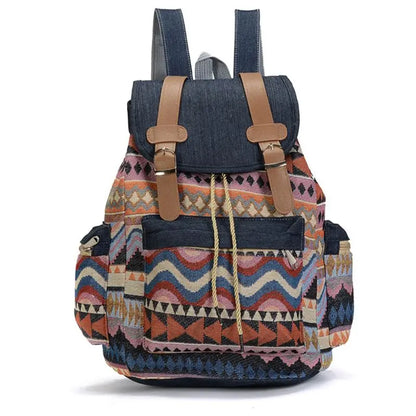 High-Quality Women's Vintage Canvas Backpack – Boho Ethnic School Bag